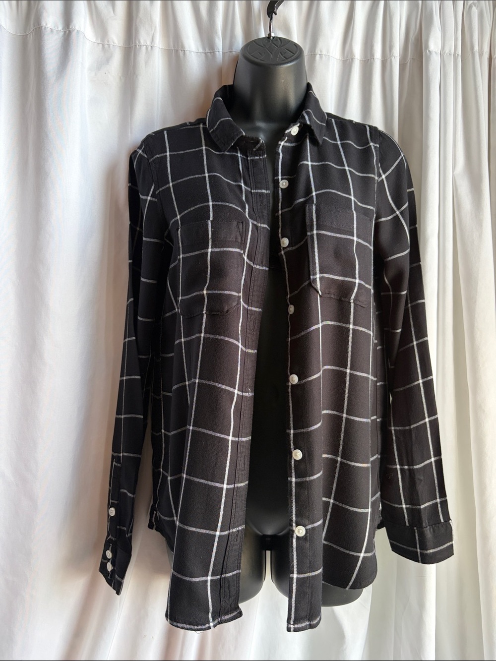 SO Perfect Shirt Black Windowpane Button-Front Rayon